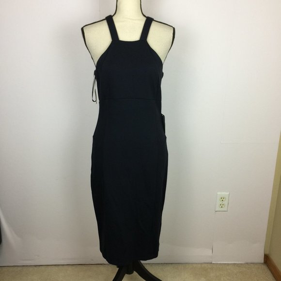 NWT Felicity and Coco Sheath Dress Sz L Womans Navy Knit Halter Neck Sleeveless - Picture 1 of 12